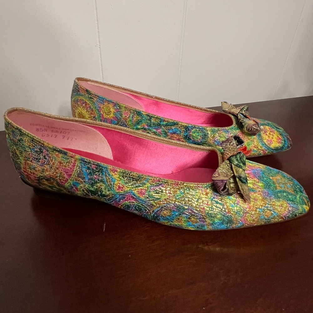 Oomphies Vintage 1960’s Mid Century metallic Colorful Women's Shoes Bow Detail - Picture 10 of 14